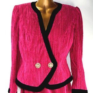 Hot Pink Jacket and Skirt Black Velvet Trim